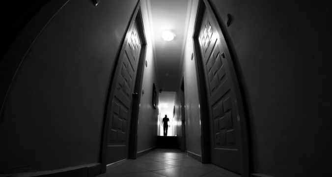 Silhouette in corridor