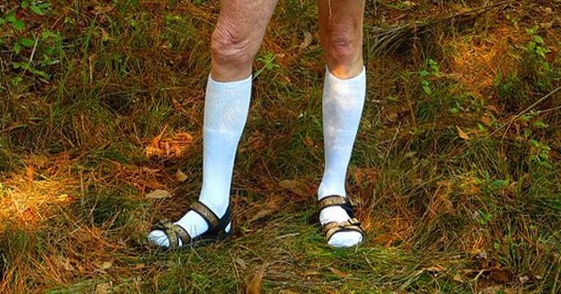 https://commons.wikimedia.org/wiki/File:Hiking_in_Knee_Socks,_Sandals,_and_Cut-offs.jpg