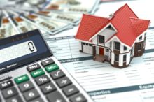 Mortgage calculator. House, noney and document.