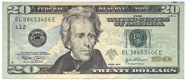 americká bankovka 20 dolárov