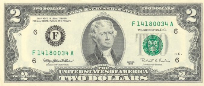 bankovka dva doláre