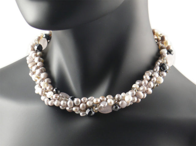 Silver pearl and semi precious stone multiway necklace 4526 p.jpg