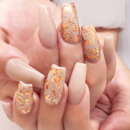Gold foil gorgeous nails nude base coffin accents.jpg