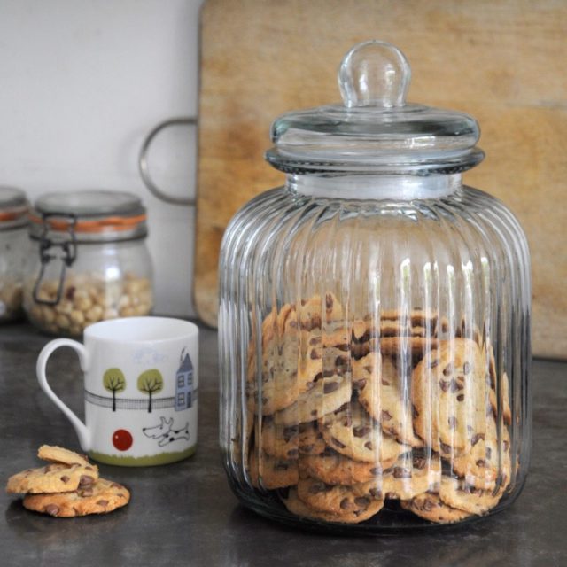 Large traditional ridged glass biscuit jar.jpg