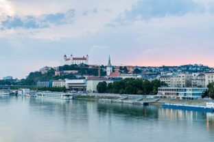 Bratislava Dunaj riverside with castle in the background.