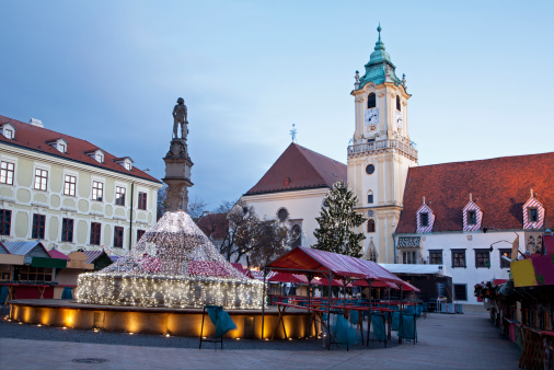 Bratislava - christmas market in morning and town hall
