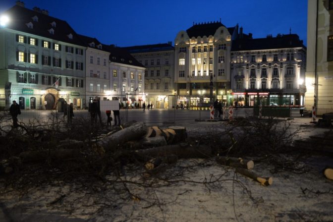 Na Františkánskom námestí v Bratislave vyrúbali stromy