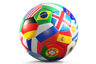 Soccer ball with flags design 3d rendering isolated