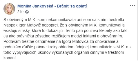 status, Monika Jankovská, Facebook