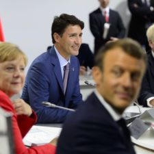 Angela Merkelová, Emmanuel Macron, Boris Johnson, Justin Trudeau
