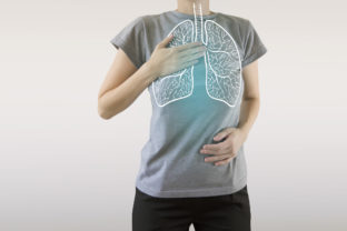 Graphic visualisation of healthy human lungs highlighted blue