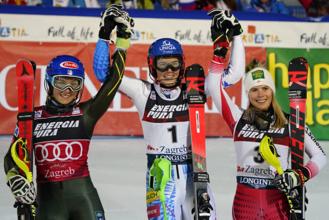 Mikaela Shiffrinová, Petra Vlhová, Katharina Liensbergerová, slalom, Záhreb