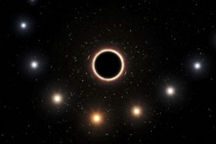 Ilustrácia sfarbenia hviezdy S2 pri pohybe okolo čiernej diery.
