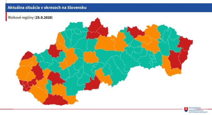 Koronavírus, červené a oranžové okresy, Slovensko