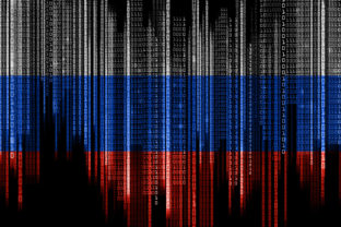 Binary system code in colors of russian flag
