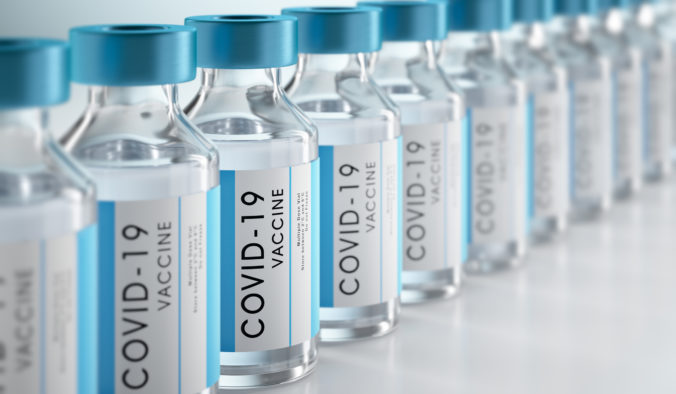 Close up of bottles of COVID 19 vaccine