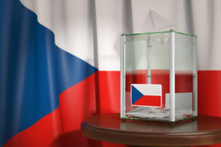 Ballot box with flag of Czech republic and voting papers. Czech presidential or parliamentary election. 3d illustration