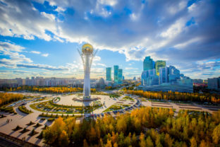 Astana, Nur Sultan, Kazakhstan. Center of the city, skyscraper, view on Baiterek