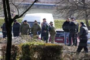 Croatia Flying Object Police inspect site of a drone crash in Zagreb, Croatia, Friday, March 11, 2022. A drone that apparently flew all the way from the Ukrainian war zone crashed overnight on the outskirts of the Croatian capital, Zagreb, triggering a loud blast but causing no injuries, Croatian authorities said Friday