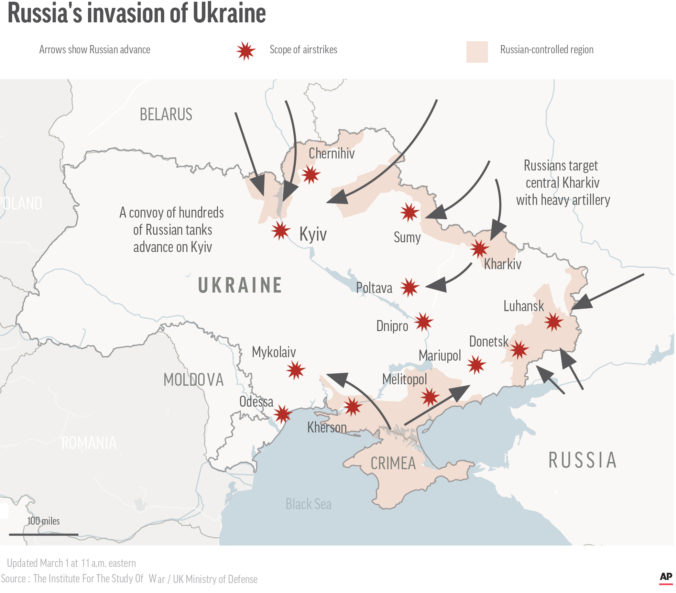 Vojna na Ukrajine, mapa ruských útokov