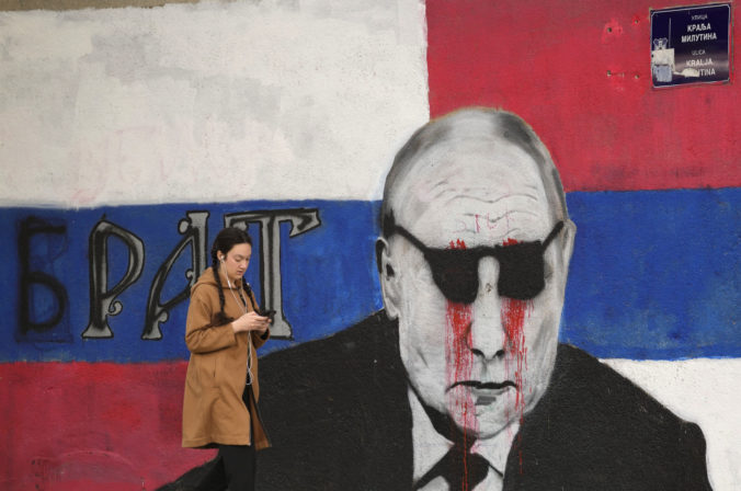 Putin, stena, maľba