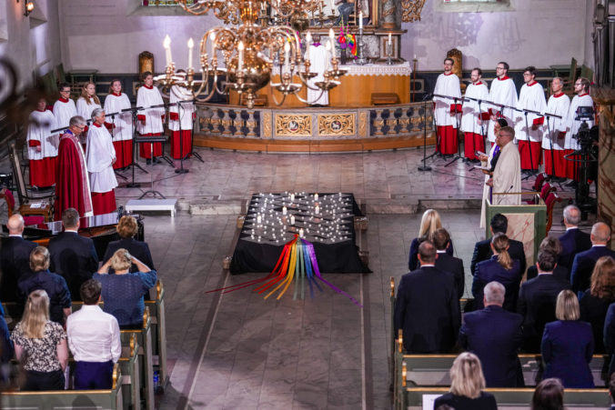 A service in Oslo Cathedral, Oslo, Sunday June 26, 2022, after an attack in Oslo on Saturday. A gunman opened fire in Oslo’s nightlife district early Saturday, killing two people and leaving more than 20 wounded in what the Norwegian security service called an "Islamist terror act" during the capital’s annual LGBTQ Pride festival