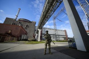 FILE - A Russian serviceman guards in an area of the Zaporizhzhia Nuclear Power Station in territory under Russian military control, southeastern Ukraine, on May 1, 2022. MEven as the Russian war machine crawls across Ukraine’s east, trying to achieve the Kremlin’s goal of securing a full control over the country’s industrial heartland of the Donbas, the Ukrainian forces are scaling up attacks to reclaim territory in the south