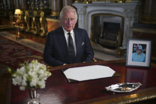 Britain's King Charles III delivers his address to the nation and the Commonwealth from Buckingham Palace, London, Friday, Sept. 9, 2022, following the death of Queen Elizabeth II