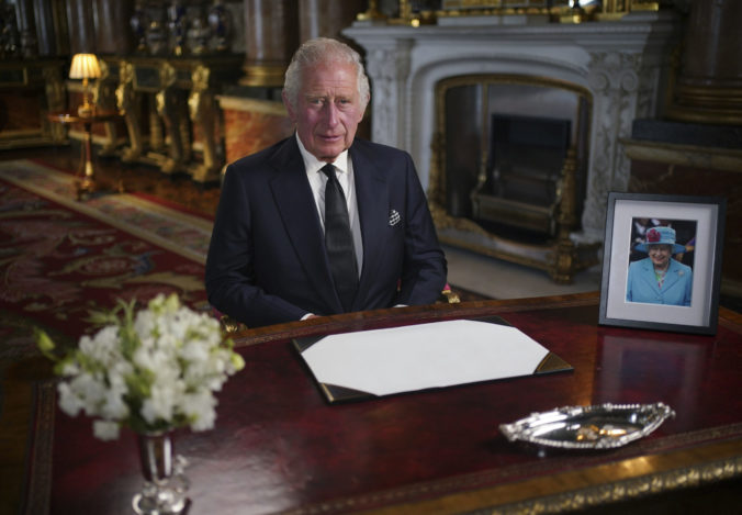 Britain's King Charles III delivers his address to the nation and the Commonwealth from Buckingham Palace, London, Friday, Sept. 9, 2022, following the death of Queen Elizabeth II