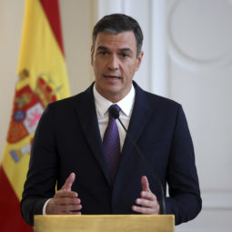 Spanish Prime Minister Pedro Sanchez speaks during a press conference after official talks with the members of Bosnian presidency in Sarajevo, Bosnia