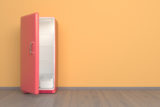 Glamour pink refrigerator + retro fridge in an empty room