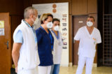 Lekári a zdravotnícky personál počas stretnutia s prezidentkou SR v Univerzitnej nemocnici Martin v súvislosti so zhoršujúcou sa pandémiou ochorenia COVID-19. Martin, 19. október 2020.